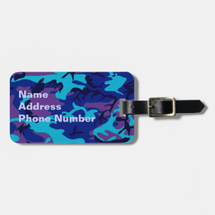 Étiquette À Bagage Balise de bagage en camouflage bleu foncé et viole