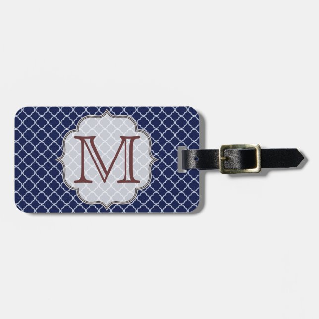 Étiquette À Bagage Balise de bagage en latti monogramme bleu marine (Devant horizontal)