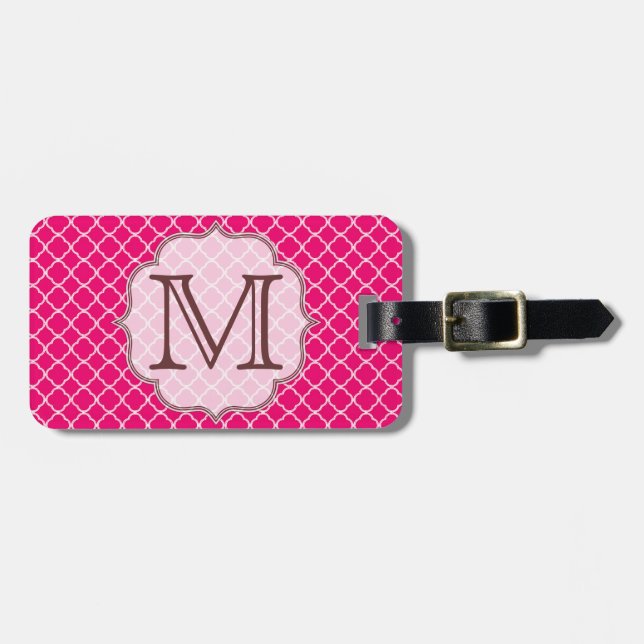 Étiquette À Bagage Balise de bagage en Latti Monogramme rose chaud (Devant horizontal)