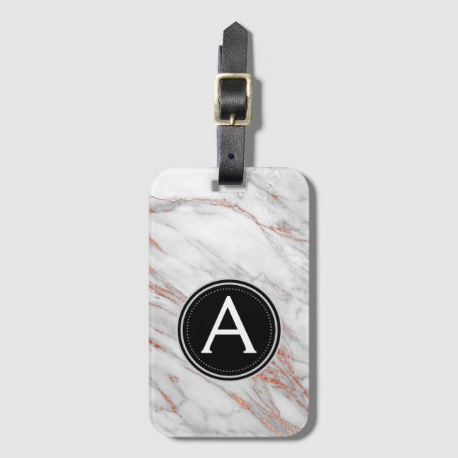 Étiquette À Bagage Balise de bagage en marbre doré rose (Devant Vertical)