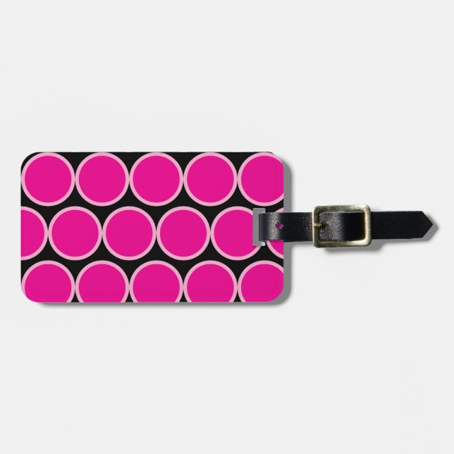 Étiquette À Bagage Balise de bagage en Polka rose (Devant horizontal)