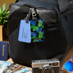 Étiquette À Bagage Balise de bagage Feuille de Palme Vert et Bleu