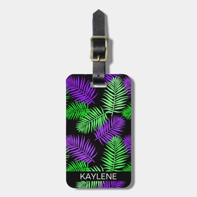Étiquette À Bagage Balise de bagage Feuille de palme verte et violett (Devant Vertical)