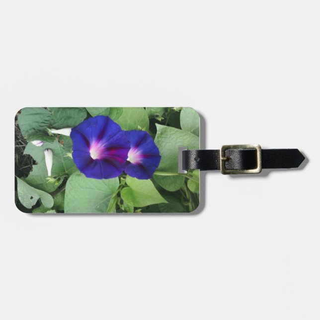 Étiquette À Bagage Balise de bagage floral avec sangle en cuir (Devant horizontal)