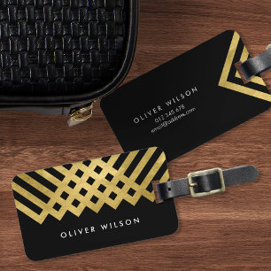 Étiquette À Bagage Balise de bagage géométrique Gras Black Faux Gold