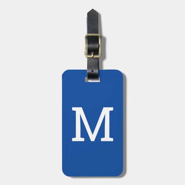 Étiquette À Bagage Balise de bagage initiale personnalisée en bleu ro (Devant Vertical)