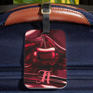 Étiquette À Bagage Balise de bagage initiale rouge cerise personnalis