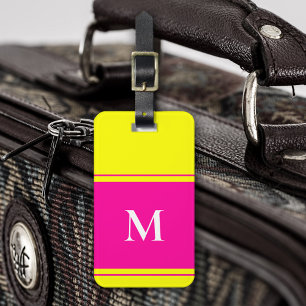 Étiquette À Bagage Balise de bagage jaune néon brillant monogramme