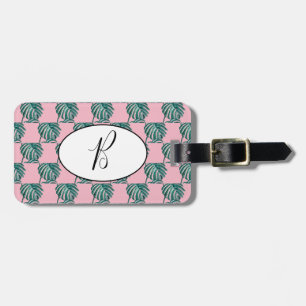 Étiquette À Bagage Balise de bagage Monogram Palm Print Turquoise