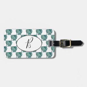 Étiquette À Bagage Balise de bagage Monogram Palm Print Turquoise