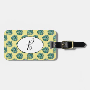 Étiquette À Bagage Balise de bagage Monogram Palm Print Turquoise