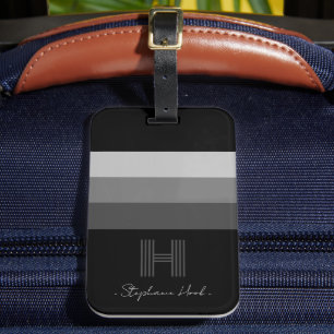 Étiquette À Bagage Balise de bagage monogramme à barre grise minimale