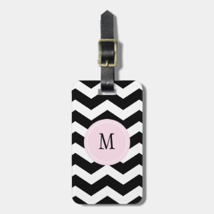 Étiquette À Bagage Balise de bagage Monogramme Chevron noir et blanc