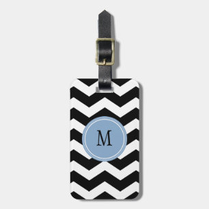 Étiquette À Bagage Balise de bagage Monogramme Chevron noir et blanc