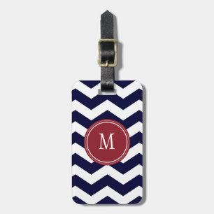 Étiquette À Bagage Balise de bagage Monogramme Marine Blue & White Ch