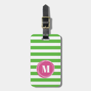 Étiquette À Bagage Balise de bagage Monogramme Moderne Vert Et Rose