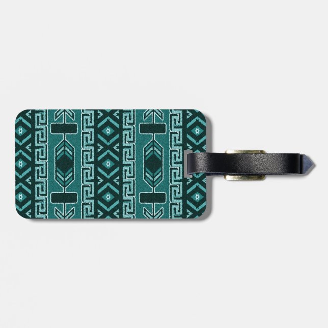 Étiquette À Bagage Balise de bagage Motif Aztèque Tribal Turquoise No (Dos horizontal)