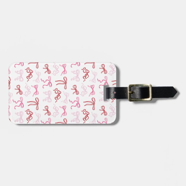 Étiquette À Bagage Balise de bagage motif Coquette rose et rouge (Devant horizontal)
