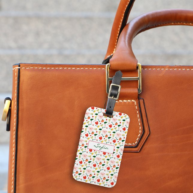 Étiquette À Bagage Balise de bagage motif fleur sauvage rouge et jaun (Créateur téléchargé)