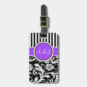 Étiquette À Bagage Balise de bagage noire, blanche, violette rayée