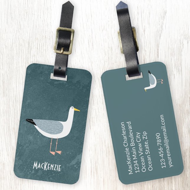 Étiquette À Bagage Balise de bagage personnalisé marine Seagull (Seagull personalized fun luggage tag)