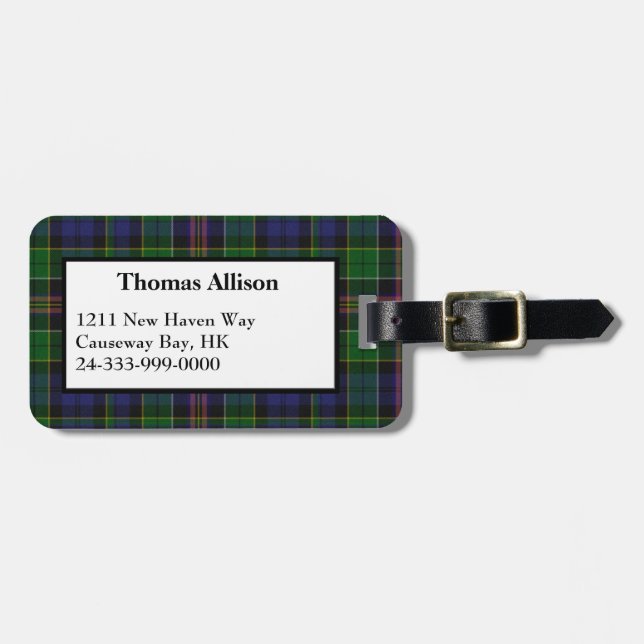 Étiquette À Bagage Balise de bagage personnalisée Allison Tartan Plai (Devant horizontal)