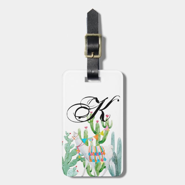 Étiquette À Bagage Balise de bagage personnalisée Boho Llama Cactus b (Devant Vertical)
