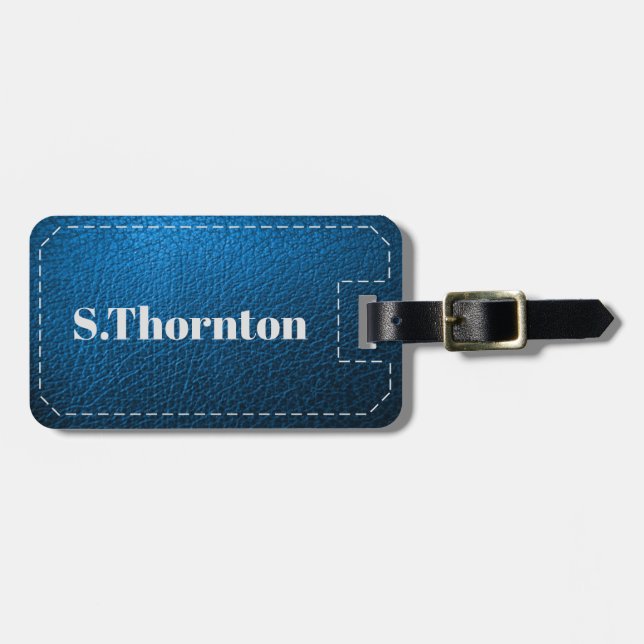 Étiquette À Bagage Balise de bagage personnalisée - Faux Blue Leather (Devant horizontal)