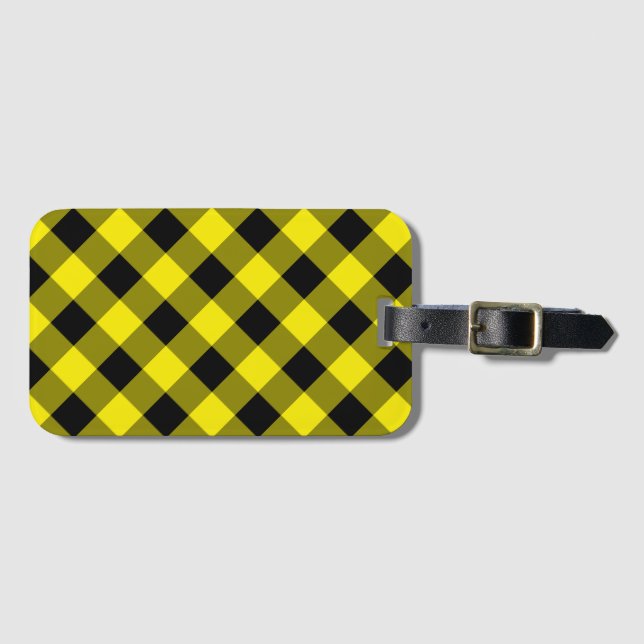 Étiquette À Bagage Balise de bagage personnalisée Noir et Jaune coché (Devant Horizontal)