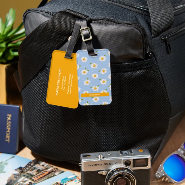 Étiquette À Bagage Balise de bagage personnalisée pour bébé bleu marg (Recto & Verso)