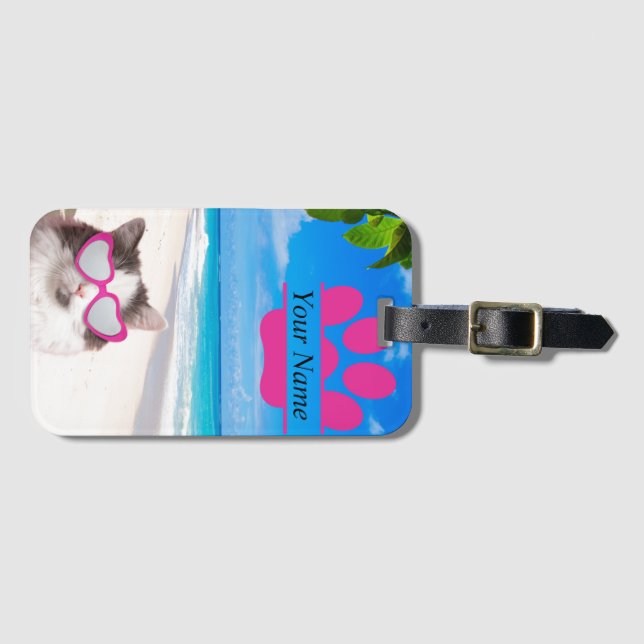 Étiquette À Bagage Balise de bagage personnalisée pour chat de plage (Devant Horizontal)