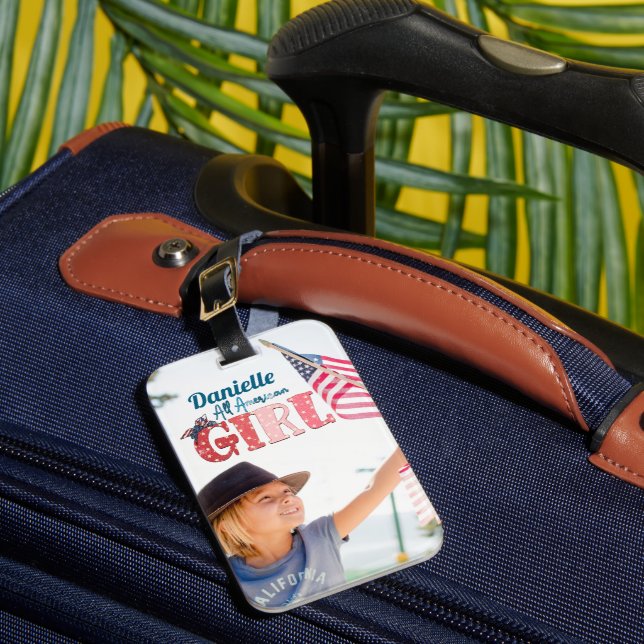 Étiquette À Bagage Balise de bagage personnalisée pour fille américai (Insitu Rectoal 1)