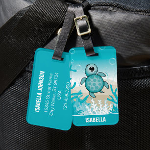 Étiquette À Bagage Balise de bagage personnalisée sur la tortue marin
