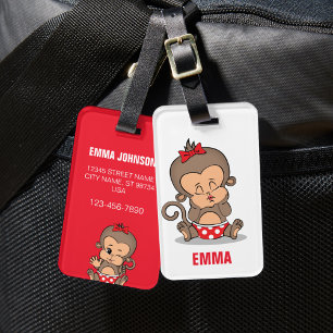 Étiquette À Bagage Balise de bagage pour fille singe personnalisée (K