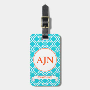 Étiquette À Bagage Balise de bagage pour monogramme orange turquoise