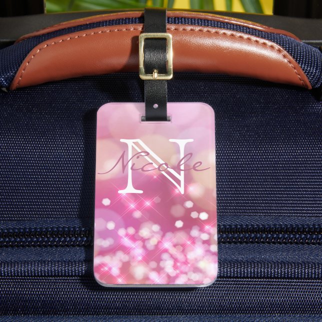 Étiquette À Bagage Balise de bagage pour monogramme rose brillant (Insitu Rectoal 2)
