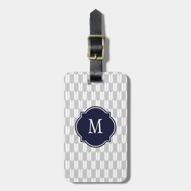 Étiquette À Bagage Balise de bagage pour monogramme Yagasuri gris et  (Devant Vertical)