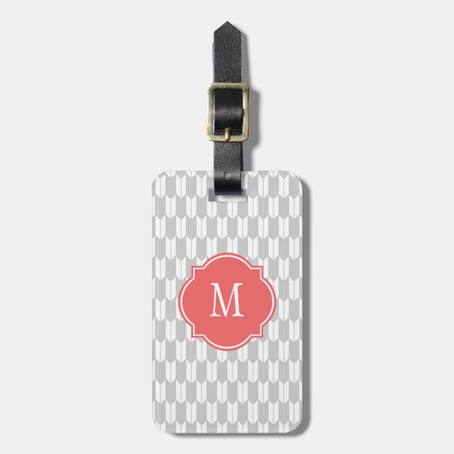 Étiquette À Bagage Balise de bagage pour monogramme Yagasuri gris et  (Devant Vertical)