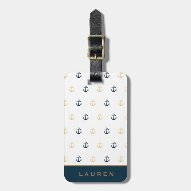 Étiquette À Bagage Balise de bagage Preppy Nautical ⎢ Monogramme (Devant Vertical)