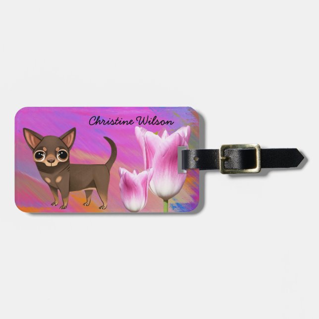 Étiquette À Bagage Balise de bagage Purple Chihuahua (Devant horizontal)