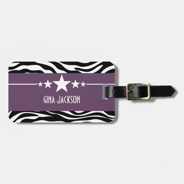 Étiquette À Bagage Balise de bagage Purple Sassy Star Zebra (Devant horizontal)