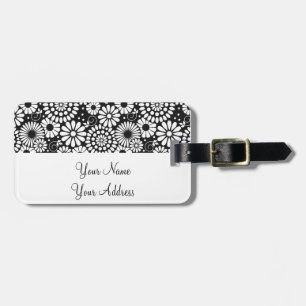 Étiquette À Bagage Balise de bagage Retro noir Fleurs blanches