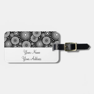 Étiquette À Bagage Balise de bagage Retro noir Fleurs blanches