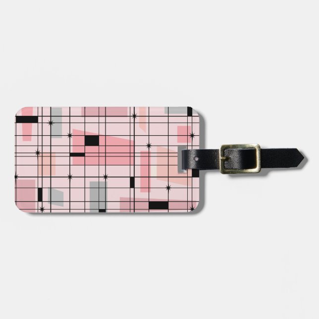 Étiquette À Bagage Balise de bagage Retro Pink Grid et Starbursts (Devant horizontal)