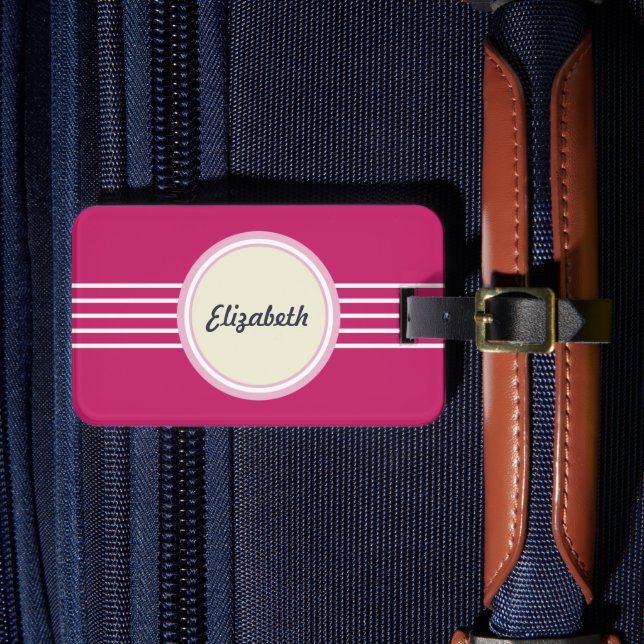 Étiquette À Bagage Balise de bagage rose chaud rétro personnalisée (Insitu Rectoal 4)