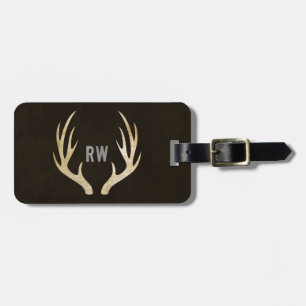 Étiquette À Bagage Balise de bagage rustique Monogram Deer Antler   G