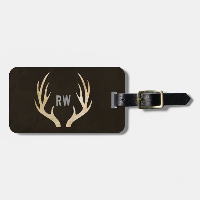 Étiquette À Bagage Balise de bagage rustique Monogram Deer Antler | G (Devant horizontal)