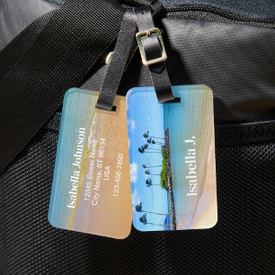 Étiquette À Bagage Balise de bagage sur la plage de sable de palmier 