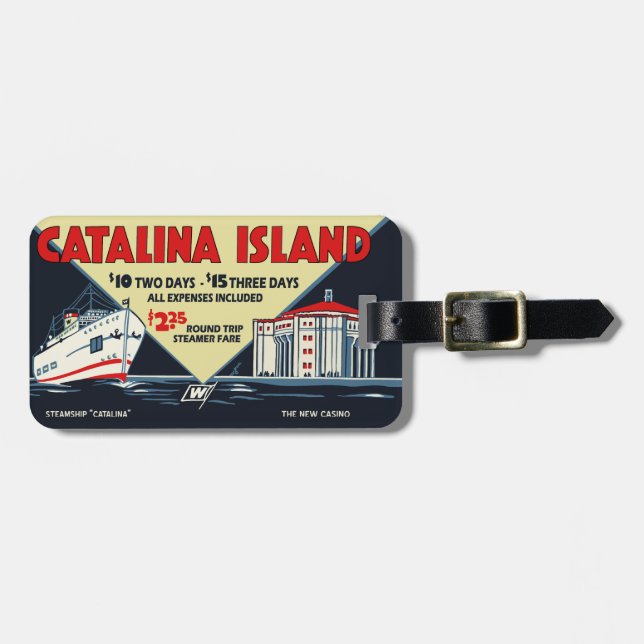 Étiquette À Bagage Balise de bagage Vintage Personnalisable Catalina  (Devant horizontal)