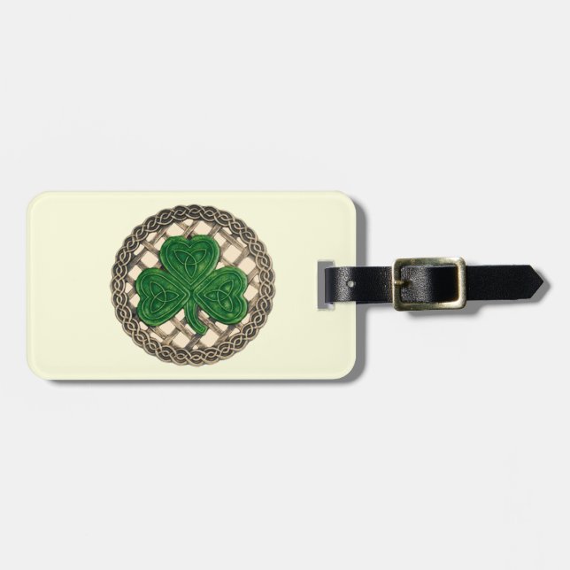 Étiquette À Bagage Balise de bagages Beige Shamrock Celtic Knots (Devant horizontal)